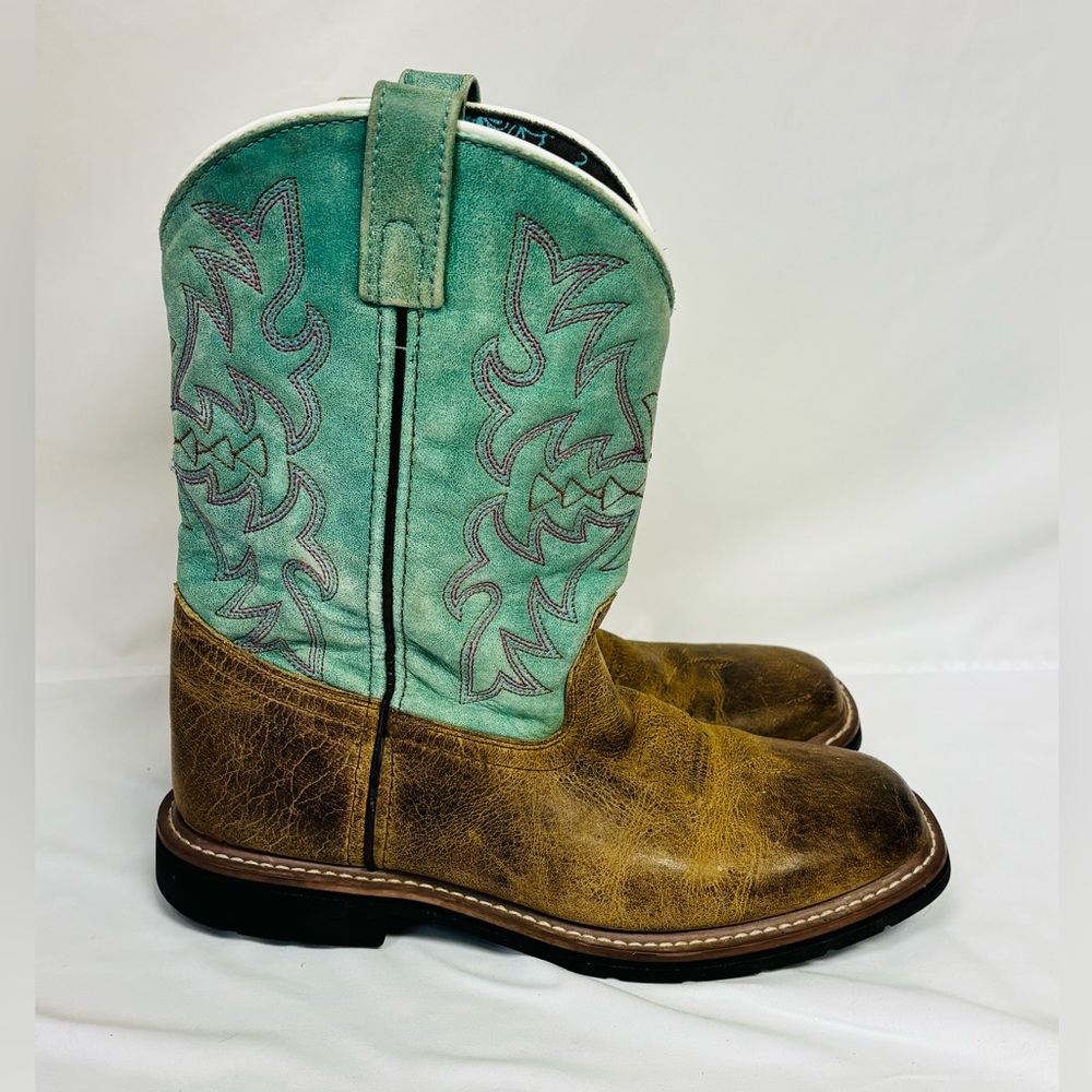 Dan Post Boots Nia Tooled Inlay Square Toe Casual Boots Mid Calf Size 5.5 Youth